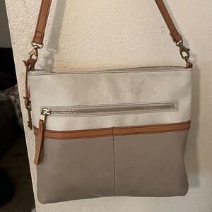 Fossil White and Brown Shoulder Bag